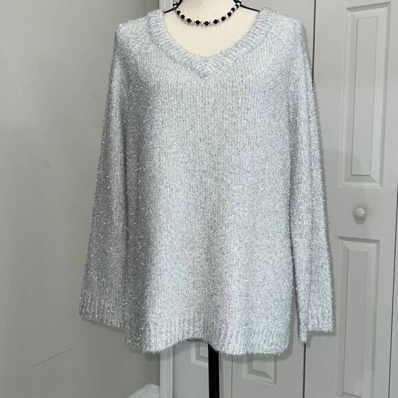 Lou & Grey V-neck Metallic Sweater - M - Picture 1 of 8